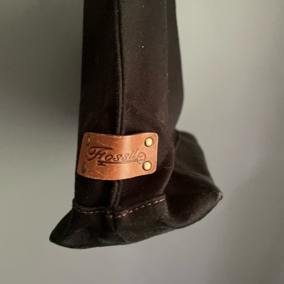 Vintage Fossil Leather Trim Canvas Tote Bag - Picture 6 of 6